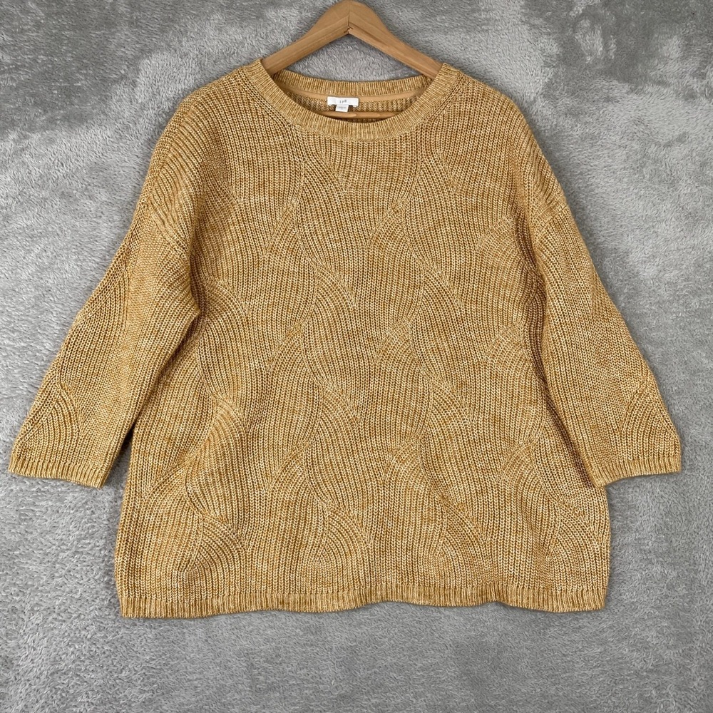 J Jill Sweater Womens Small Yellow Textured Knit Wavy Pattern Coastal Boho